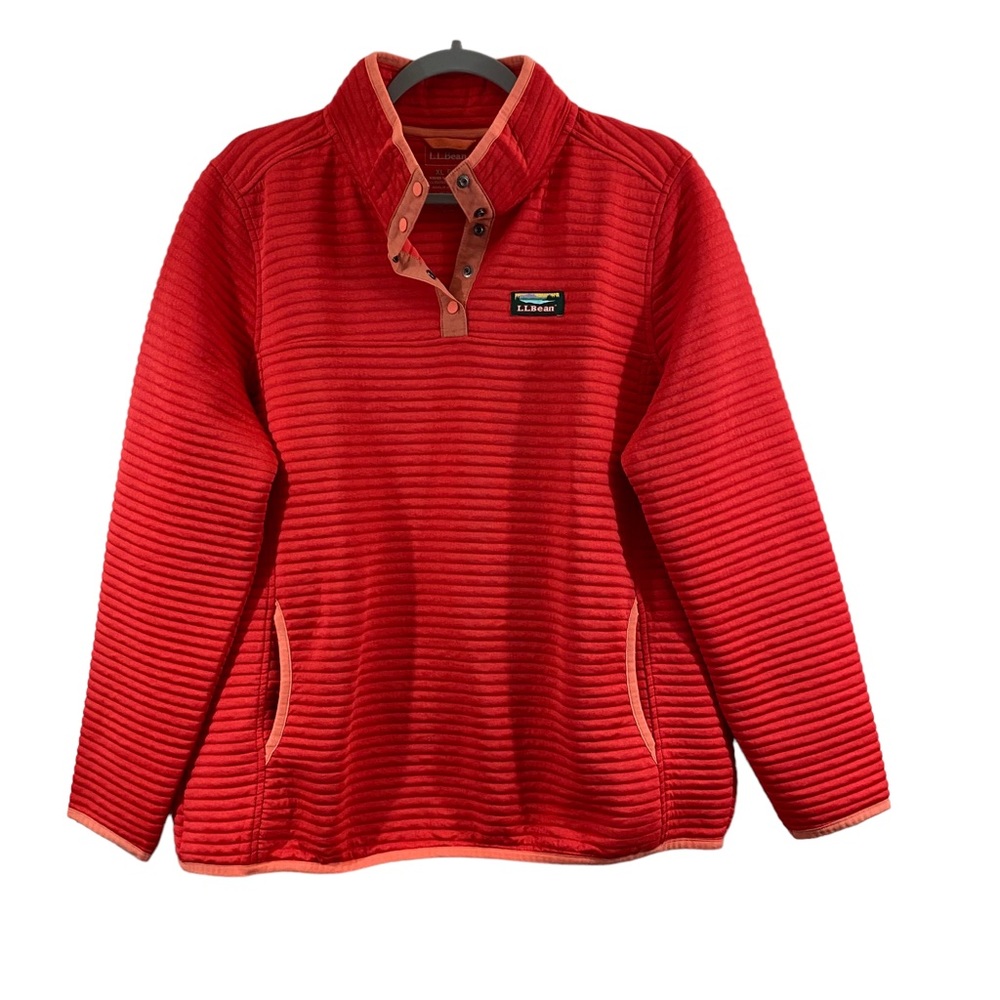 LL BEAN Womens Sweater Airlight Knit Pullover Snap Collar Orange/Red Size XL